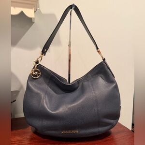 Michael Kors Large Brooke Blue Leather Shoulder Bag